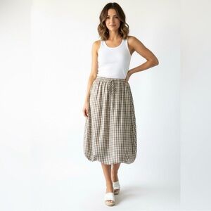 Women's Gingham Balloon Midi Skirt - Beige
